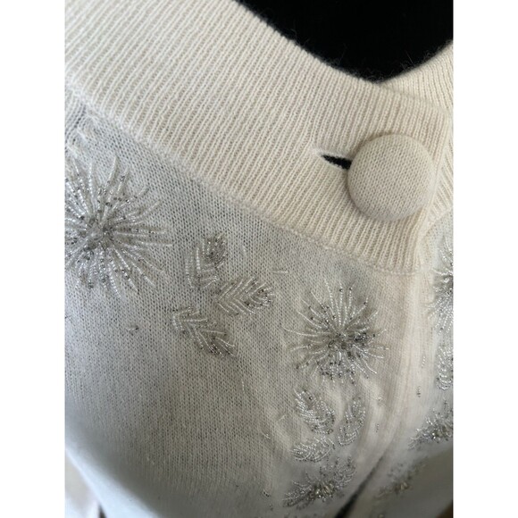 Talbots One Button Beaded Cardigan Lambs Wool Angora Nylon Ivory Sz Small - Picture 7 of 12